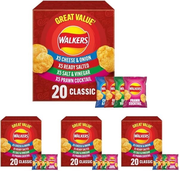 【Limited time offer】Walkers Classic Variety Multipack Crisps Box 20x25g (Pack of 4)